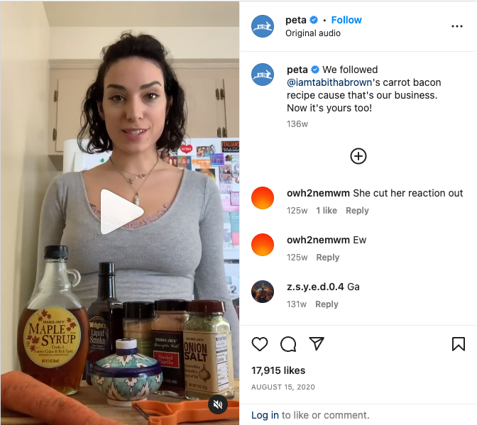 Instagram for Nonprofits example - Peta reel