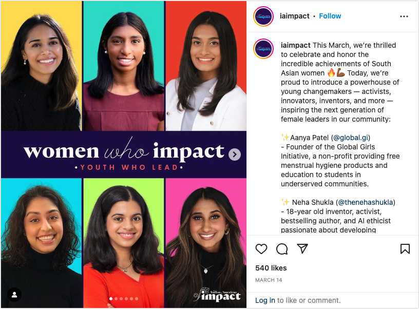 Instagram for Nonprofits example - Indian American Impact