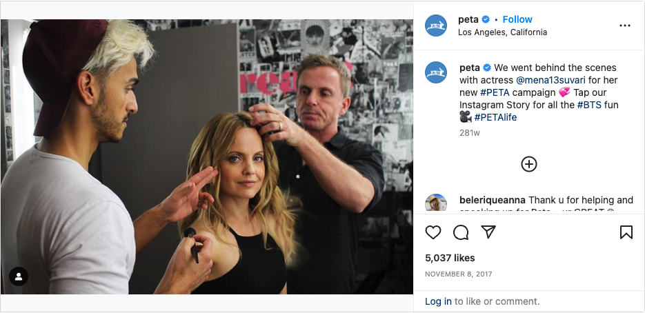 Instagram for Nonprofits example - Peta