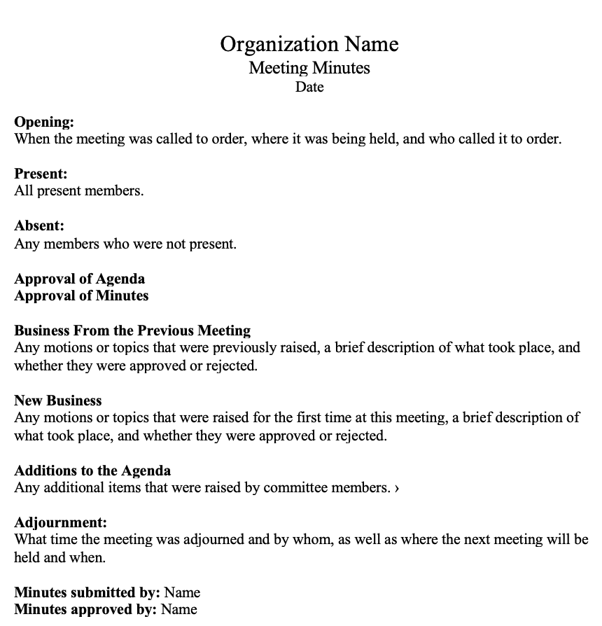 How To Write Minutes For A Board Meeting Template At Samantha Cole Blog
