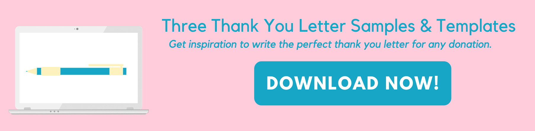 Thank you letter for donations banner. Click here to get three donation thank you letter templates