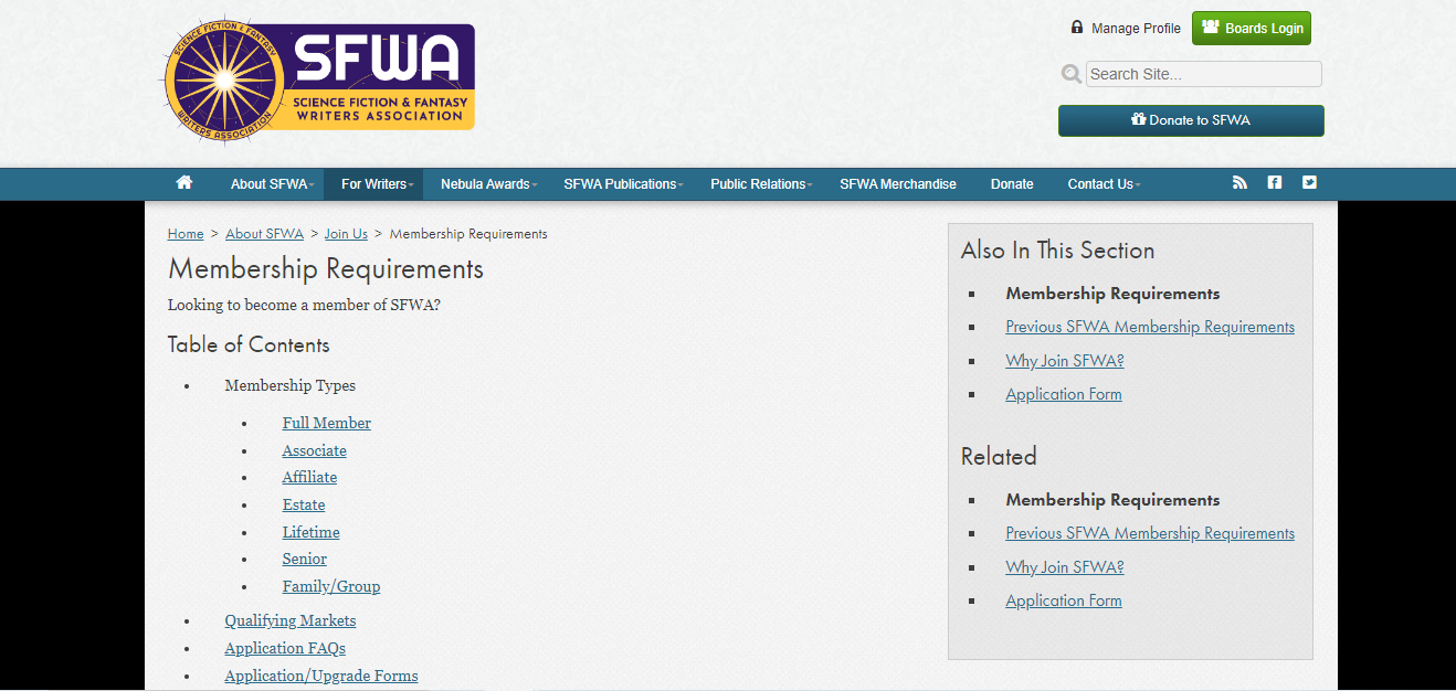 image of SFWA's membership page