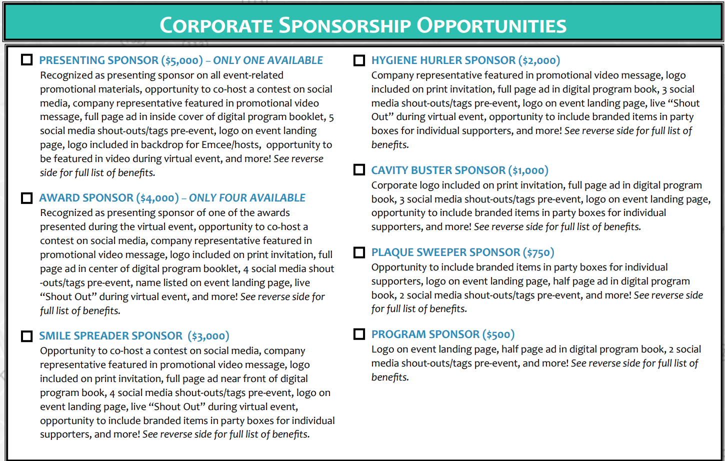 healthlink dental clinic virtual sponsorship levels