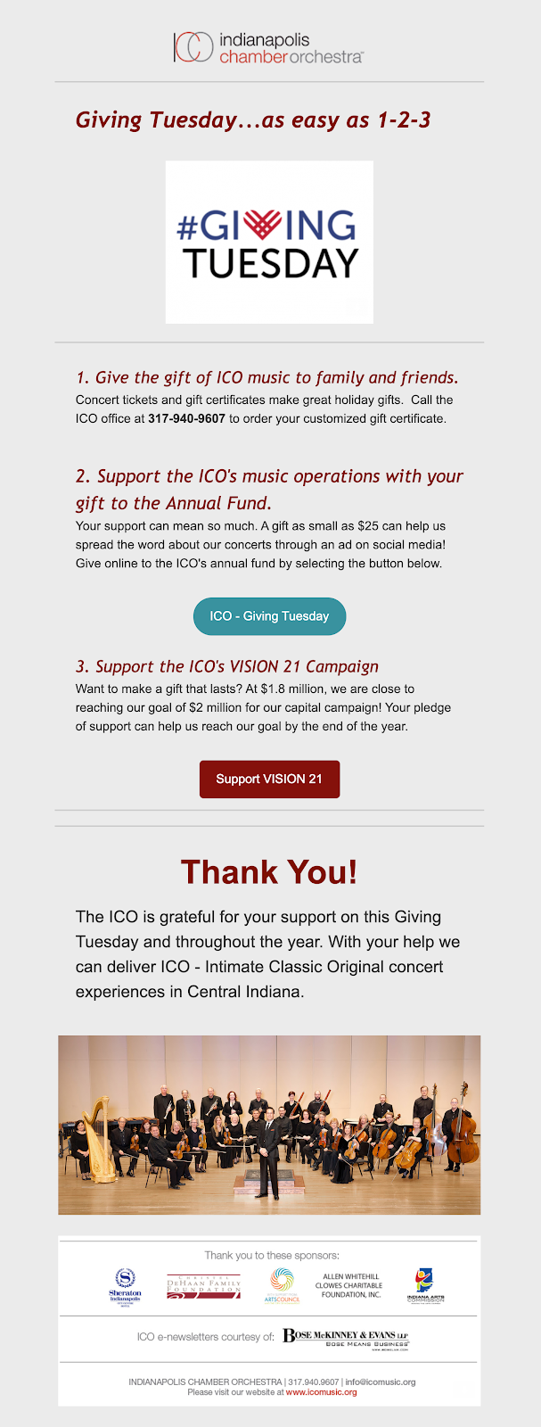 Indianapolis Chamber Orchestra giving tuesday email