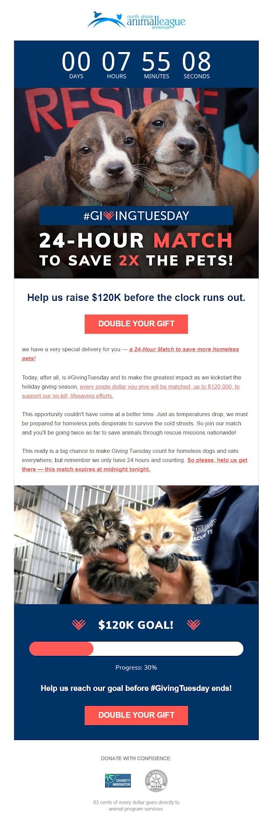 North Shore Animal League of America giving tuesday email