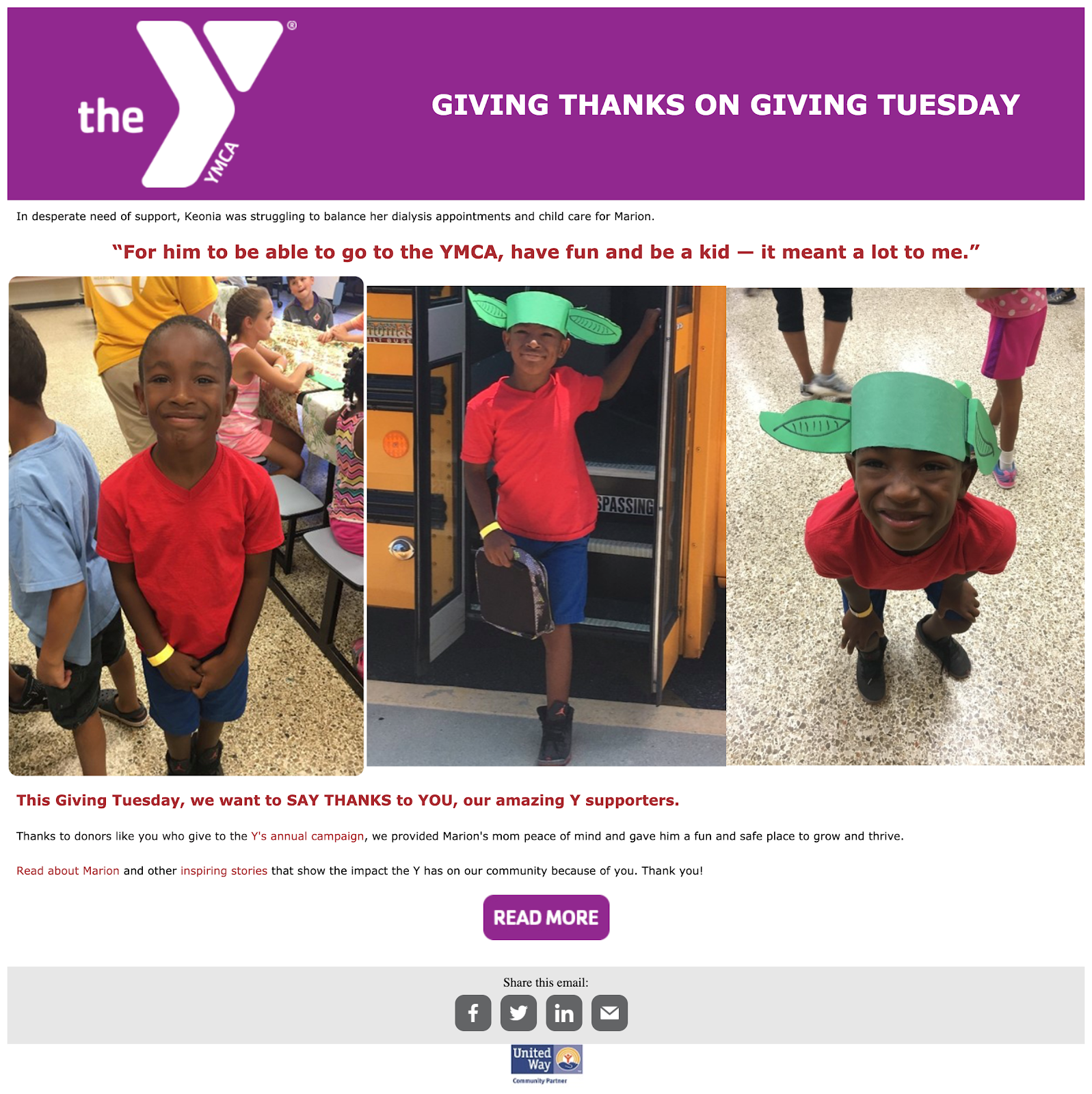The YMCA giving tuesday email