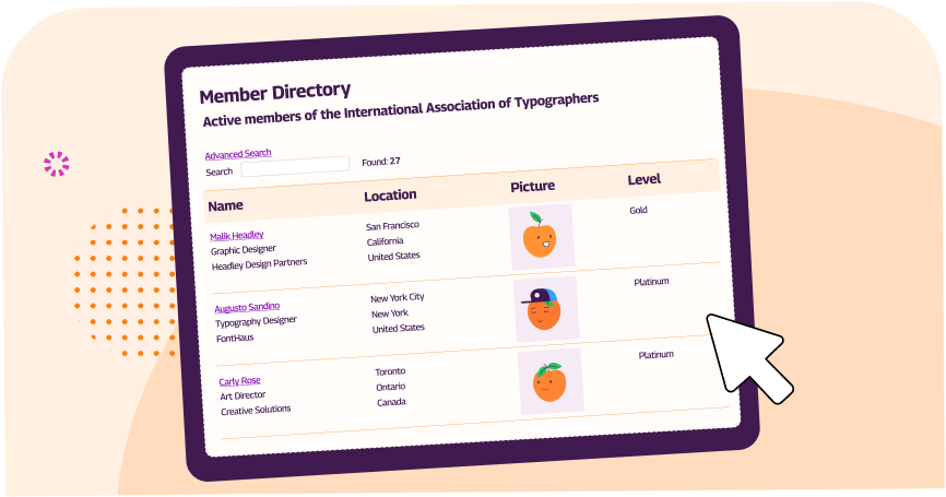 screen for a member directory