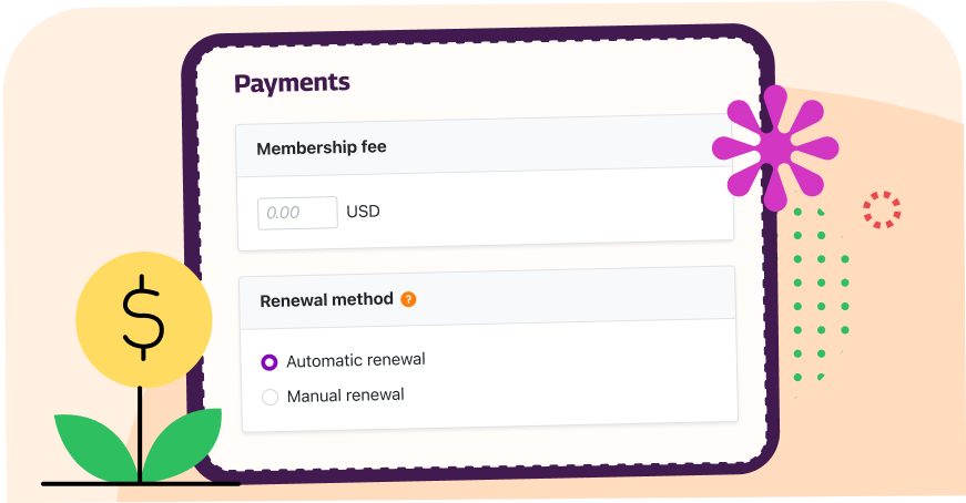 payment screen for membership dues