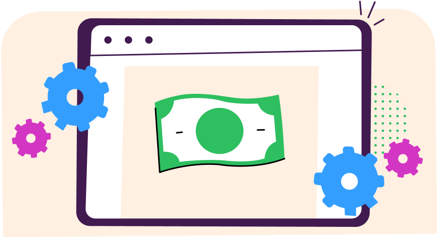 illustration of a screen with a dollar and gear symbols