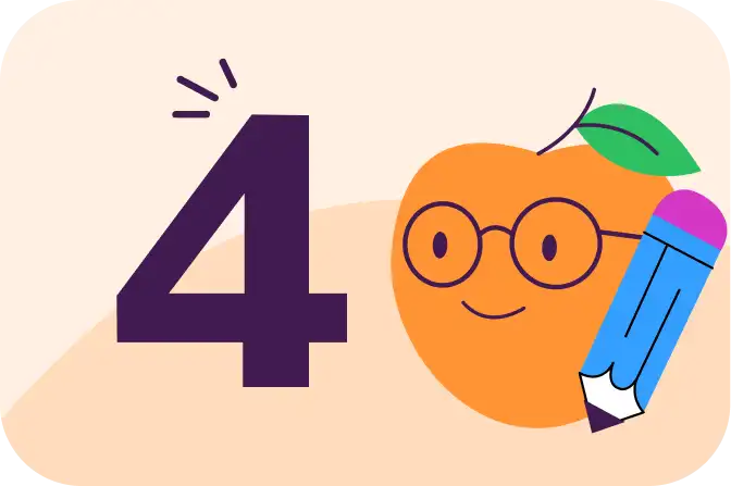 number 4 with illustration of an apricot holding a pencil